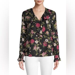 Floral Ruffle Black Blouse